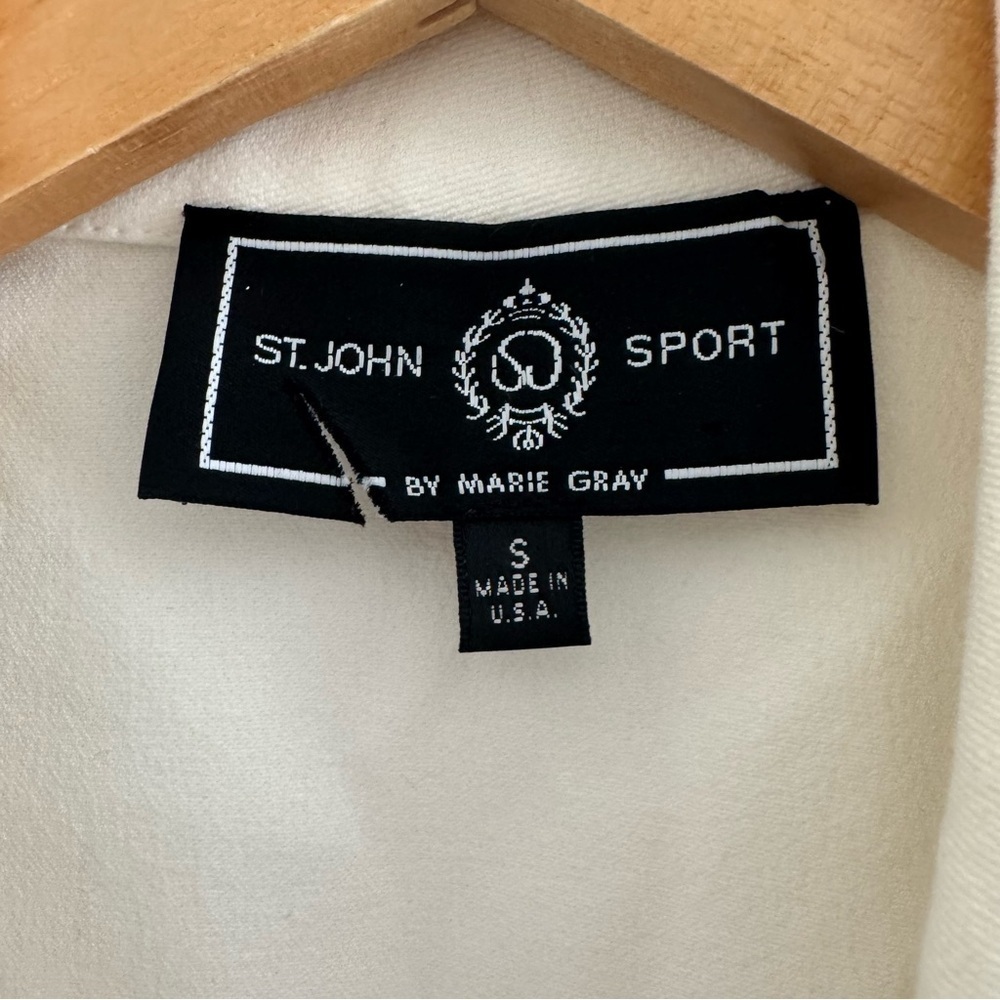 Vintage St. John Sport By Marie Gray White with Tan Trim Blazer size Small - Picture 9 of 9